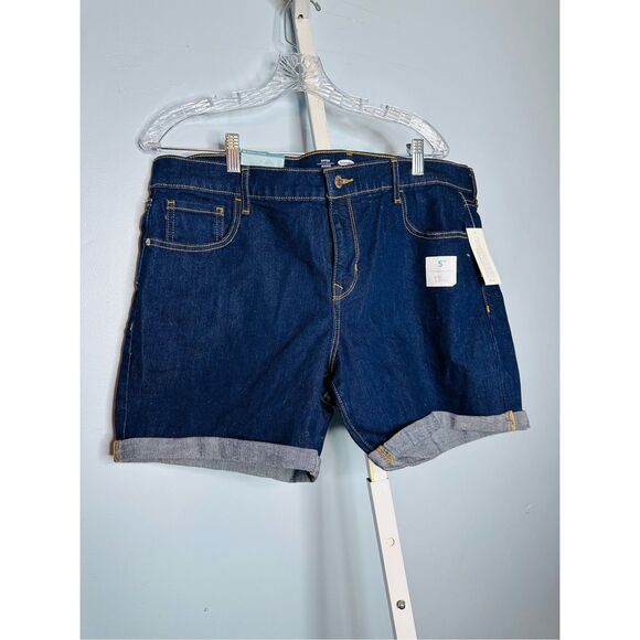 NWT Old Navy Women's Blue Denim Dark Wash Stretch Cuffed Jean Shorts Size 16 - Picture 1 of 4